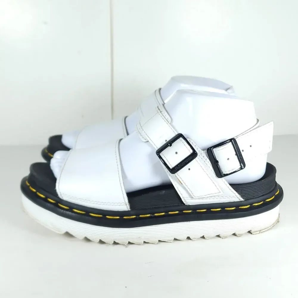 Dr Martens Voss Women's US7 White Hydro Leather Buckle Platform Sandals Shoes - Picture 2 of 16